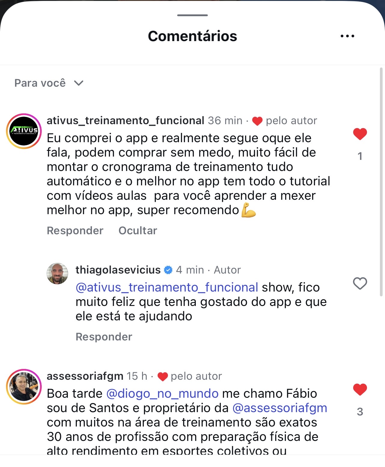 Depoimento Instagram