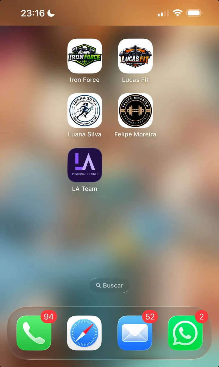 Home do app com a marca do personal